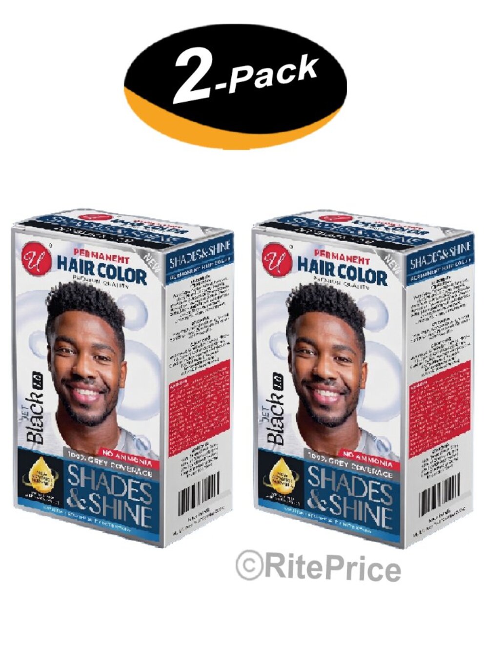 Men's Hair Color Jet Black Advanced Formula Professional Quality (2 Pack)